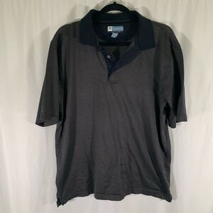 Jos A Bank Leadbetter Golf Polo Men's Medium Grey Striped Short Sleeve Cotton